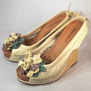 Miss Sixty Y2K vintage leather wedge heels size 7.5 size 37.5